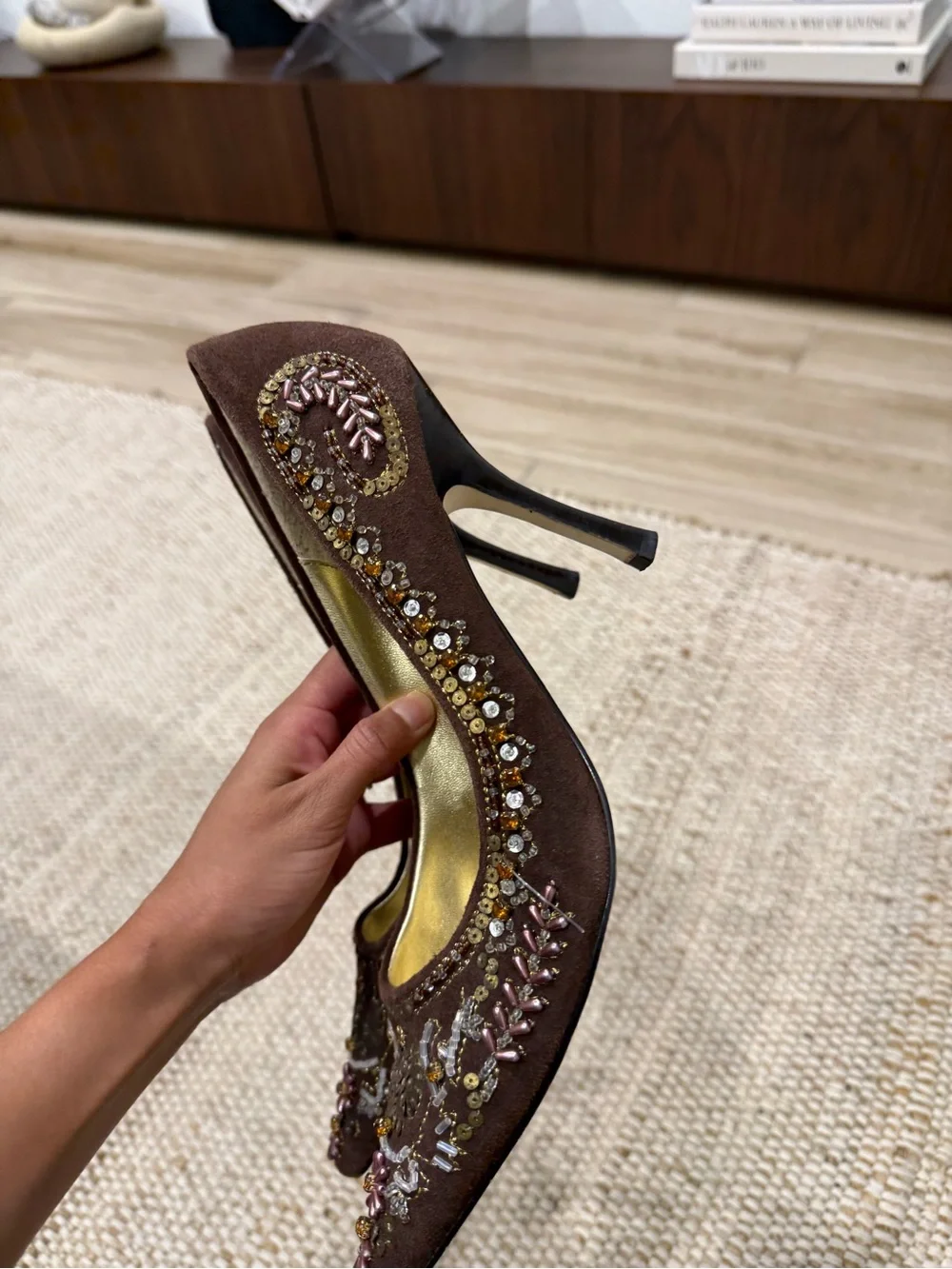 Vintage Y2K Bakers Embellished Suede Pointed Toe Pumps